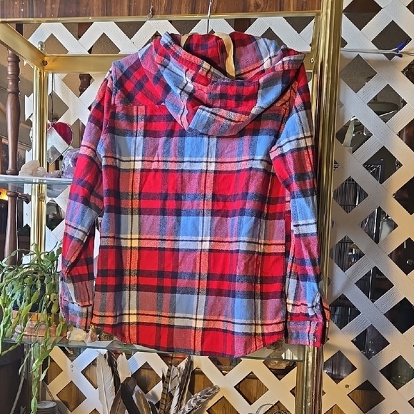Plaid Flannel Hooded Jacket in Red and Blue Size Small-FC - Picture 4 of 6